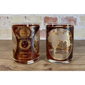 Vintage 22K Gold Culver Terrarum Orbis Geographica 2 Glasses Celestial Old World